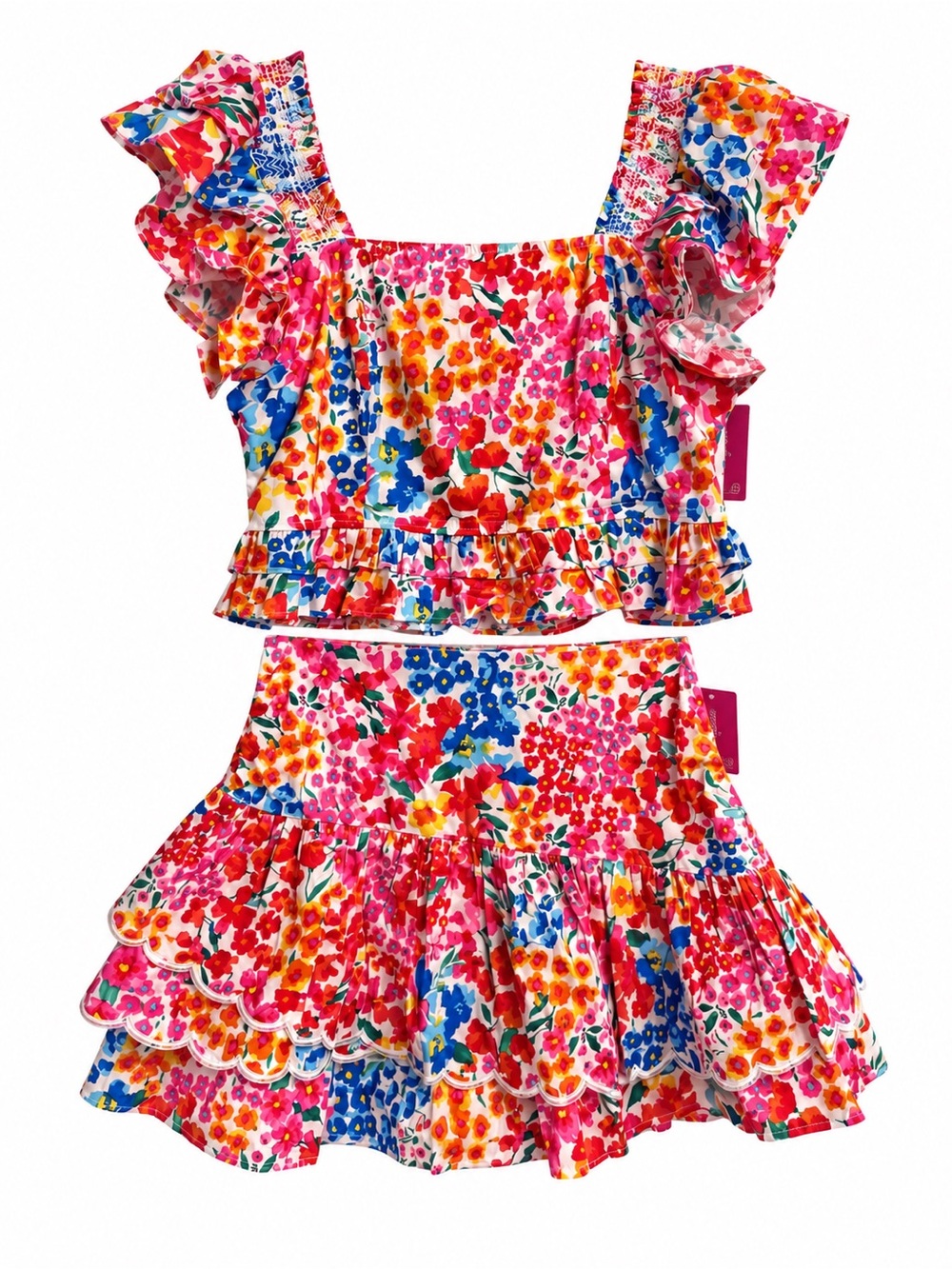 BuddyLove Floral 2 Pc Skort Set with Flutter Sleeve - Size XL